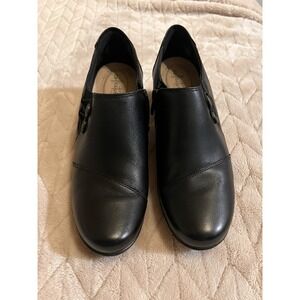 Clarks Collection Black Leather Comfort Loafers Slip On Shoes Womens 7.5